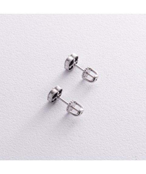 Срібні сережки - пусети "Клевер" з оніксом mini 123296 Онікс