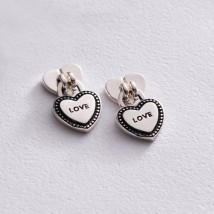 Silver earrings - studs "Lock - heart" 123045 Onyx