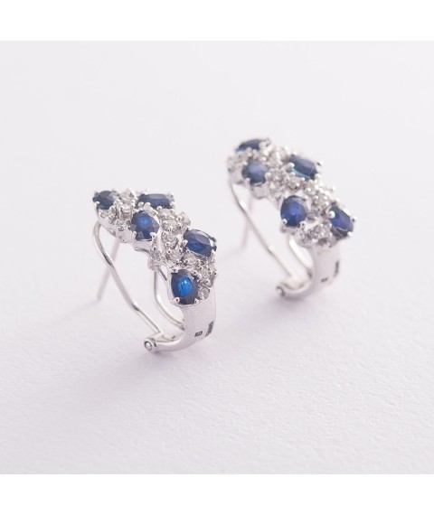 Gold earrings with blue sapphires and diamonds E2671Scha Onyx