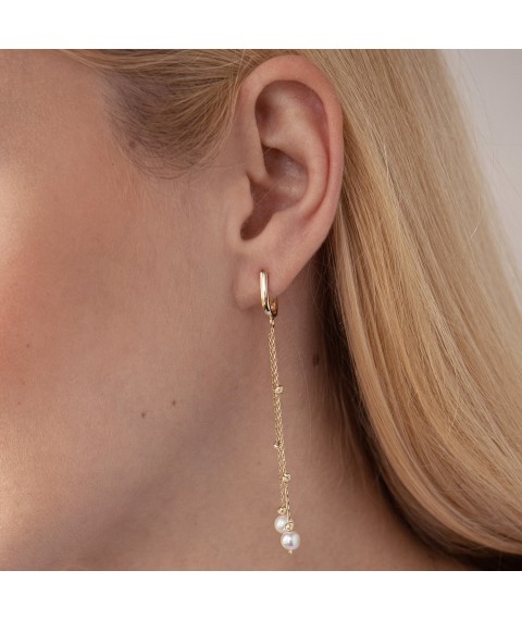 Gold earrings with pearls on a chain s07802 Onyx