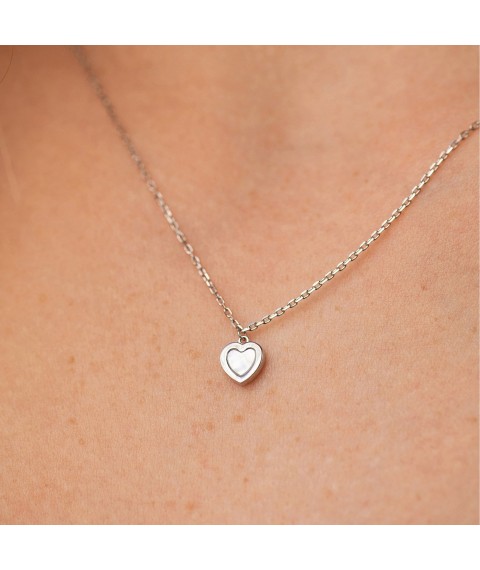 Necklace "Heart" with mother-of-pearl (white gold) count02555 Onyx 44