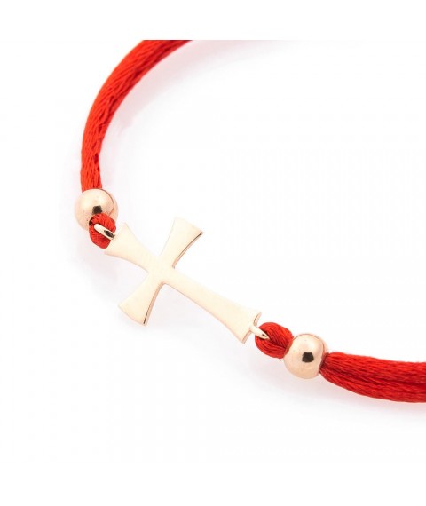Bracelet with red thread and gold insert "Cross" b03084 Onix 18
