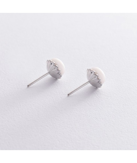 Earrings - studs with pearls (silver) 121024 Onyx