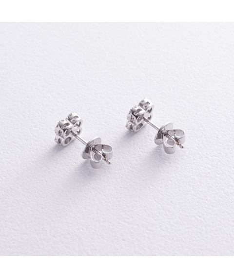 Gold earrings - studs "Clover" with diamonds sb0462mi Onyx