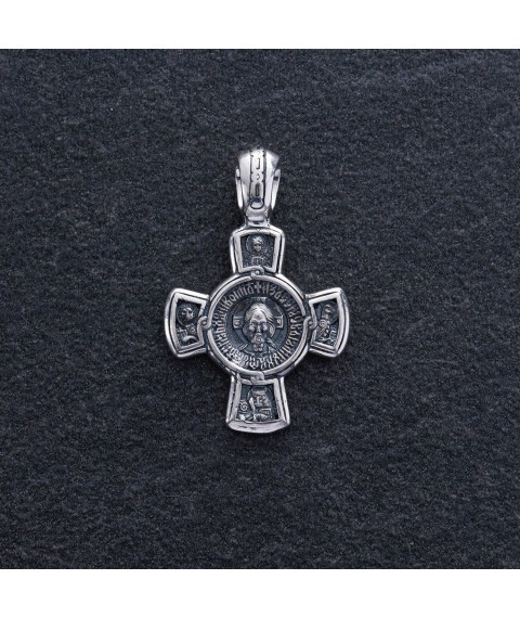 Серебряный крест с чернением "Спас. Касперовская икона Божией Матери" 13373 Онікс