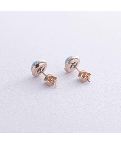 Gold earrings - studs (turquoise, diamonds) sb0527sc Onyx
