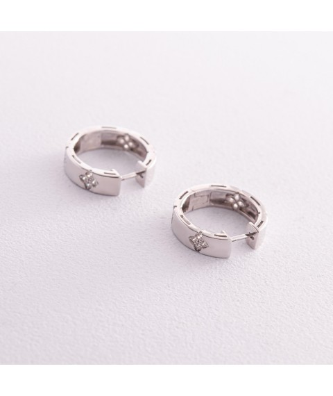 Silver earrings - rings "Clover" with cubic zirconia 123262 Onyx