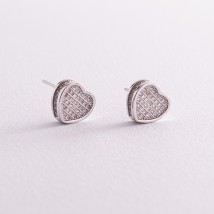 Silver earrings - studs "Heart" with cubic zirconia 121661 Onyx