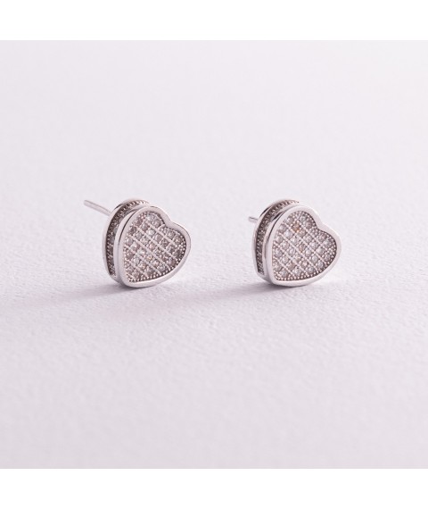 Silver earrings - studs "Heart" with cubic zirconia 121661 Onyx