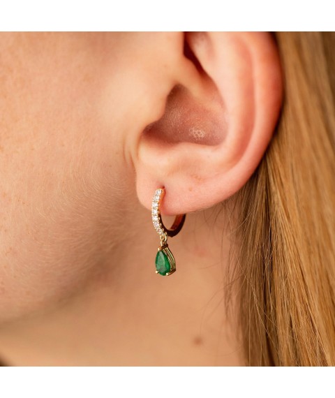Gold earrings - rings "Droplets" (emeralds, diamonds) sb0515sm Onyx