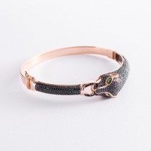 Rigid gold bracelet "Panther" with cubic zirconia b03807 Onix