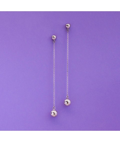 Сережки - пусети "Margo" з кульками на ланцюжку (біле золото) с08242 Онікс