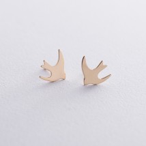 Gold stud earrings "Swallow" s06454 Onyx