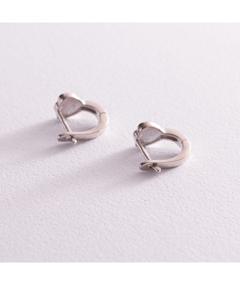Children's silver earrings "Hearts" (enamel) 123087 Onyx