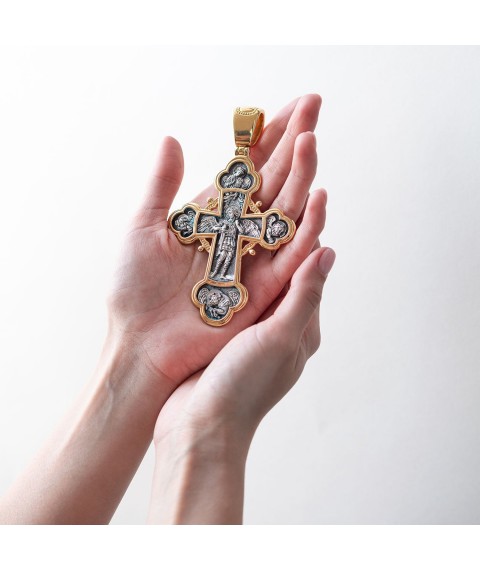 Срібний хрест для священнослужителів "Розп'яття Христове. Архангел Михаїл" 132958b Онікс