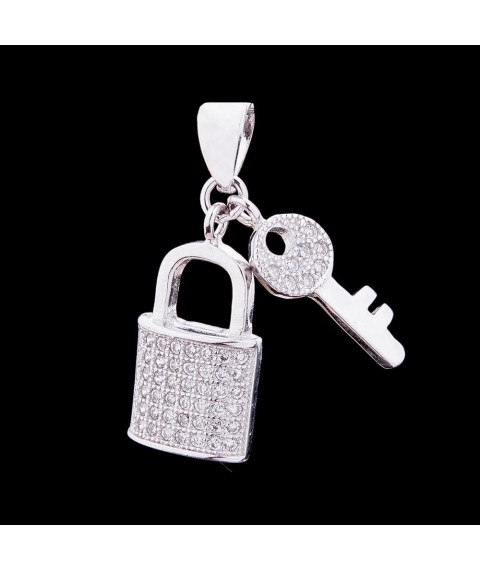Silver pendant "Lock and key" with cubic zirconia 132233 Onyx
