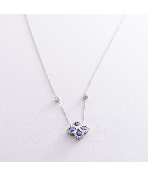 Gold necklace "Clover" (diamonds, sapphires) N00135mi Onix 40
