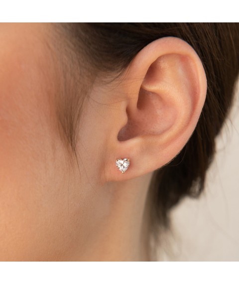 Gold earrings - studs "Hearts" with a cube. zirconium (Swarovski) 1119k Onyx