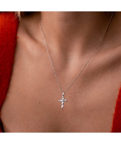 Хрестик з діамантами (біле золото) пб0333cha Онікс
