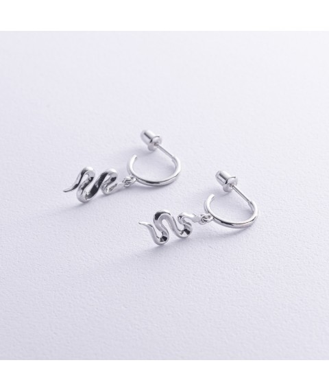 Silver earrings - studs "Snakes" 123008 Onyx