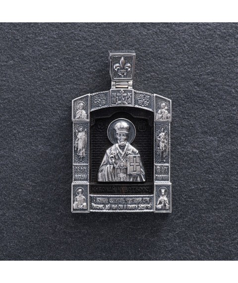 Silver pendant "St. Nicholas the Wonderworker. Our Father" (ebony) 621 Onyx
