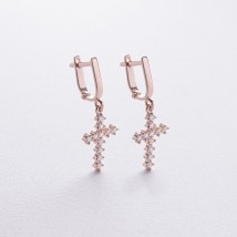 Gold earrings "Cross" with cubic zirconia s02439 Onyx