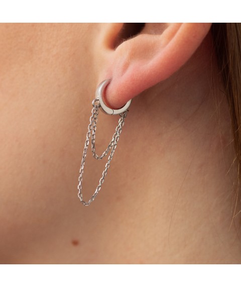Silver earrings - rings with chains 7072 Onyx