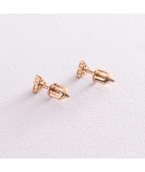 Gold earrings - studs "Triangles" with cubic zirconia s07700 Onyx