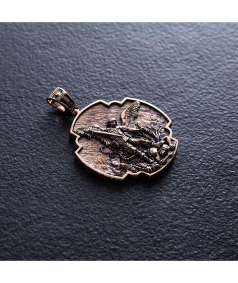 Gold pendant "Ukrainian soldier. Prayer to Archangel Michael" p03826 Onyx