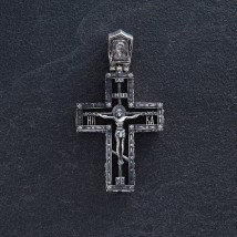 Мужской православный крест "Распятие" из эбенового дерева и серебра 1070 Онікс