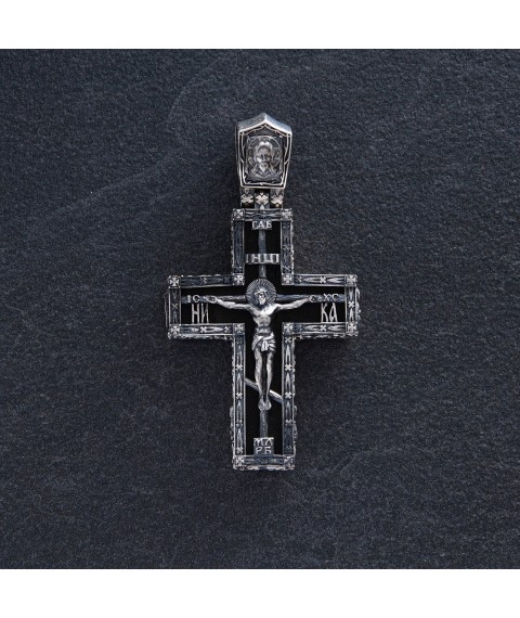 Чоловічий православний хрест "Розп'яття" з ебенового дерева та срібла 1070 Онікс