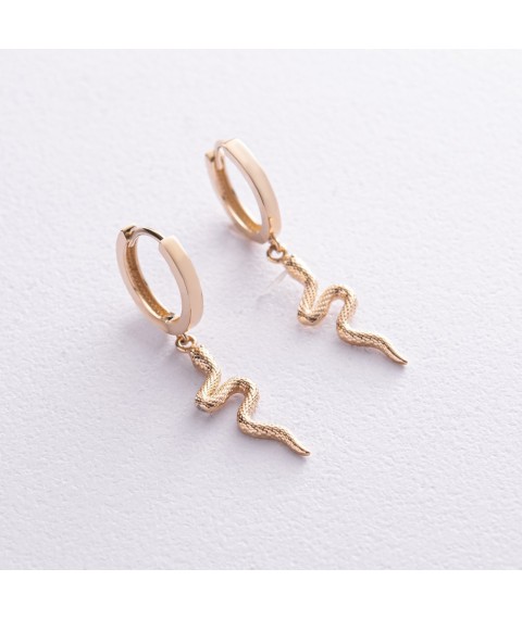 Earrings - rings "Snakes" in yellow gold s08022 Onyx