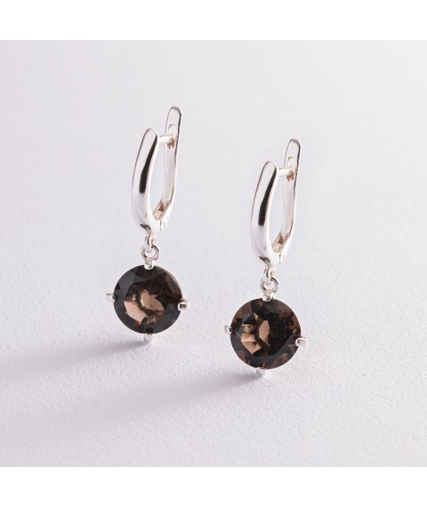 Silver earrings "Attraction" (smoky quartz) 123011 Onyx