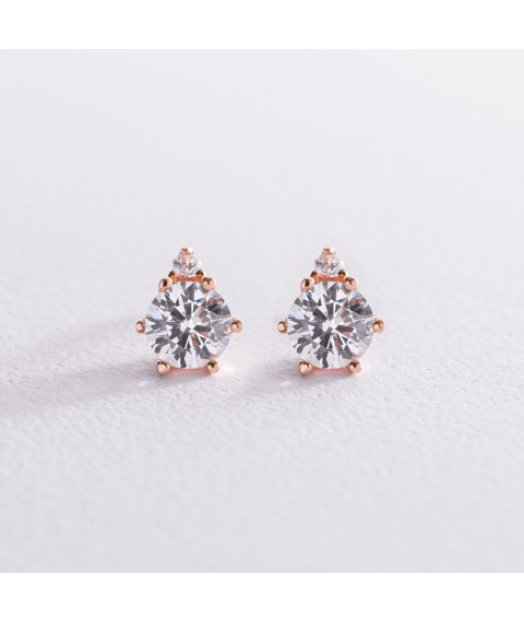 Gold earrings - studs with cubic zirconia s04082 Onyx