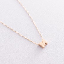 Necklace with the letter "M" in yellow gold kol01164M Onix 45