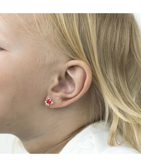 Gold children's earrings "Butterflies" with enamel s03221 Onix