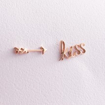 Серьги - пусеты "Kiss" в красном золоте с07634 Онікс