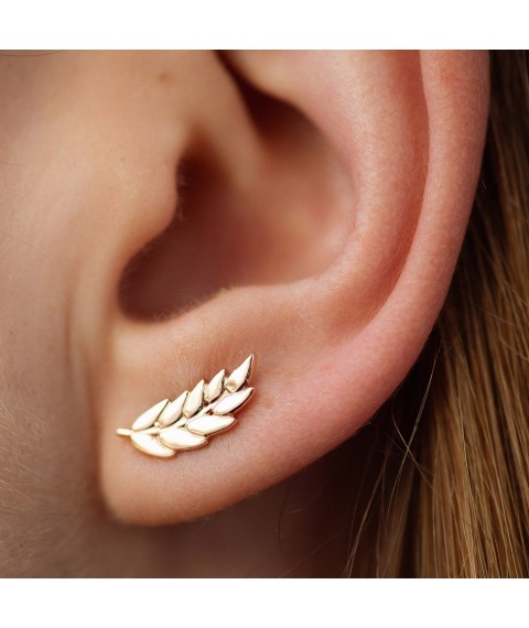 Earrings - studs "Spikelets of wheat" in red gold s08752 Onyx