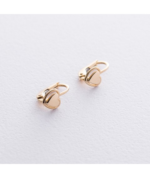 Children's gold earrings "Hearts" s06220 Onix