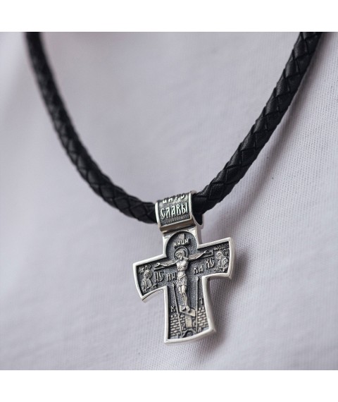 Срібний хрест "Розп'яття Христове. Ангел Хранитель" з чорнінням 132566 Онікс