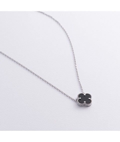 Silver necklace "Clover" (onyx) 181307 Onyx 43