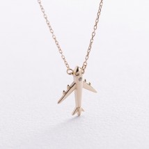 Gold necklace "Airplane" with cubic zirconia col02455 Onix 45