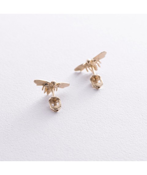Gold earrings - studs "Wasp" s07928 Onyx