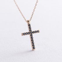 Double-sided gold necklace "Cross" with cubic zirconia col00811 Onix 43