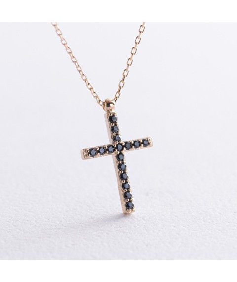 Double-sided gold necklace "Cross" with cubic zirconia col00811 Onix 43