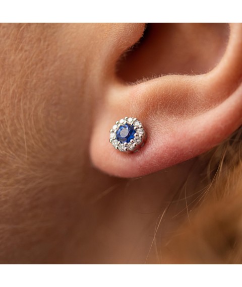 Gold earrings - studs with diamonds and sapphires sb0456nl Onyx