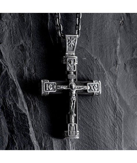 Срібний хрест "Розп'яття. Спаси та Збережи" з ебеновим деревом mini 1061 Онікс