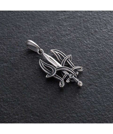 Pendant "Coat of arms of Ukraine - Trident" in silver 7107 Onyx