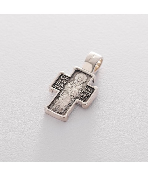 Silbernes orthodoxes Kreuz "Kreuzigung. St. Nikolaus der Wundert?ter" 132853 Onyx