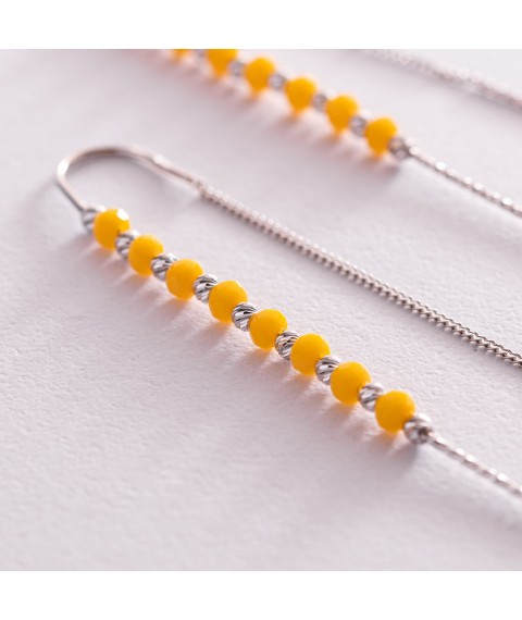 Срібні сережки - протяжки з жовтими каменями 123078 Онікс